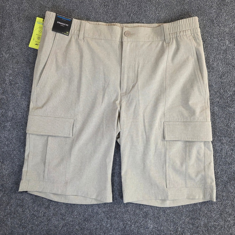NWT Roundtree & Yorke Cargo Shorts 36W X 11 Inseam Tan Performance Straight Fit